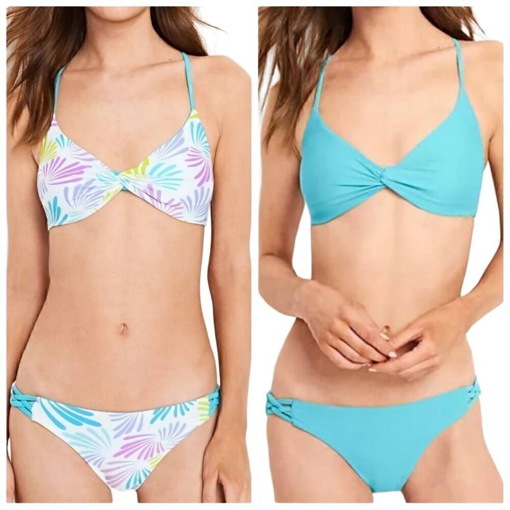 NEW Lands' End Dandelion Aqua Reversible 2 Piece Bikini Set Size Medium